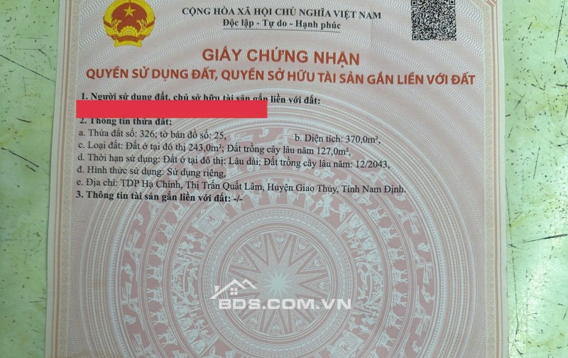 lô đất siêu hót trục chính đường hòa bình tt quất lâm